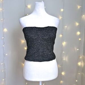 NWT Vintage 90s y2k Gunne Sax Tube Top Silver Floral Metallic Size L